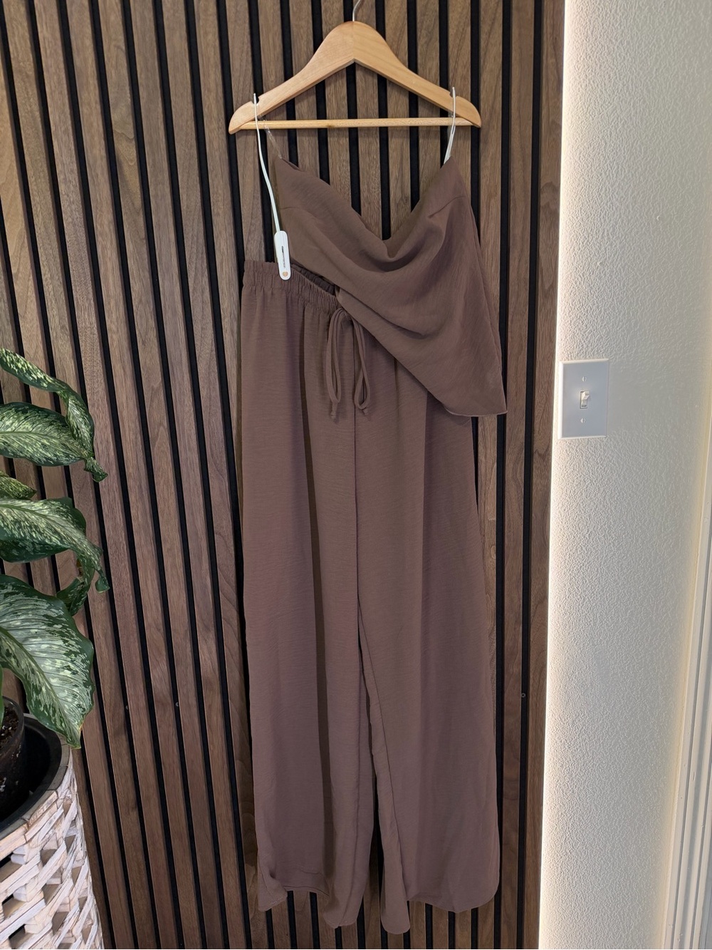 2 Piece Muave-Brown Wide-Leg Pants with Strapless Top